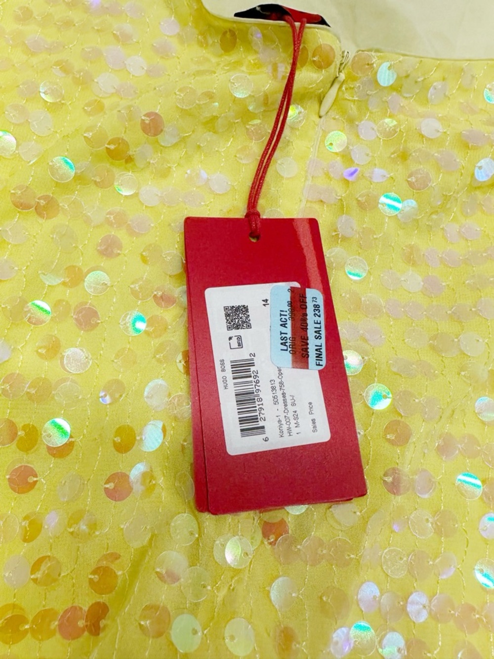 Hugo Women’s Koniya Sequin Midi Yellow Cocktail Dress Size 14 - Picture 8 of 9